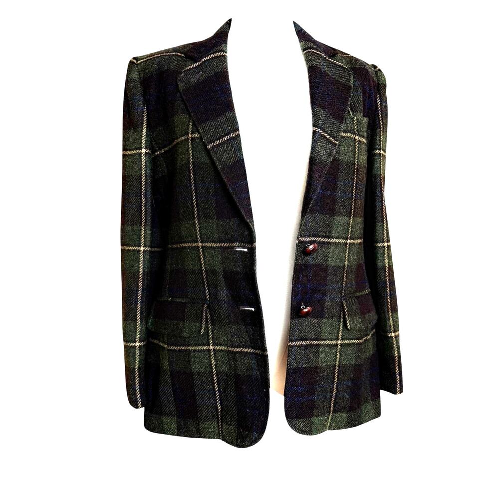 LAUREN RALPH LAUREN Vintage 100% Wool Plaid Blazer Size 6P Fully Lined - Picture 5 of 12